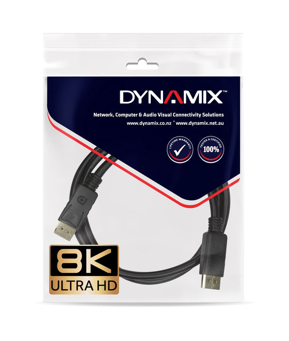 DYNAMIX 1m DisplayPort V1.4 Cable Supports up to 8K (FUHD) Resolution 28AWG, M/M