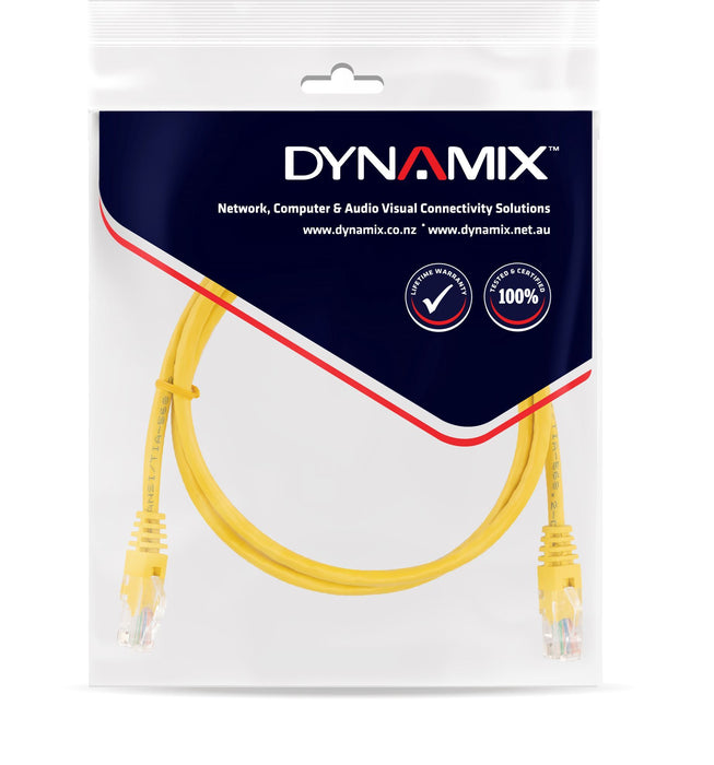 DYNAMIX 1.5m Cat5e Yellow UTP Patc Lead (T568A Specification) 100MHz 24AWG Sliml