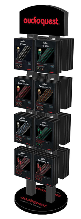AUDIOQUEST Stand alone double sided display rack with logo.