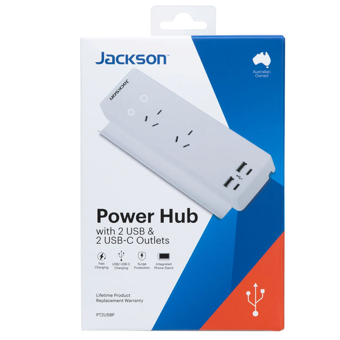 JACKSON 10A Power Hub with 2x USB-A, 2x USB-C Ports & 2x 3Pin Power Outlets