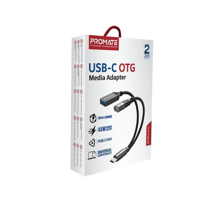 PROMATE OTG Media Adapter with with USB-C Input. Includes USB-A and USB-C Ports.
