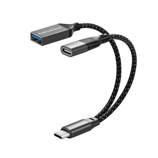 PROMATE OTG Media Adapter with with USB-C Input. Includes USB-A and USB-C Ports.