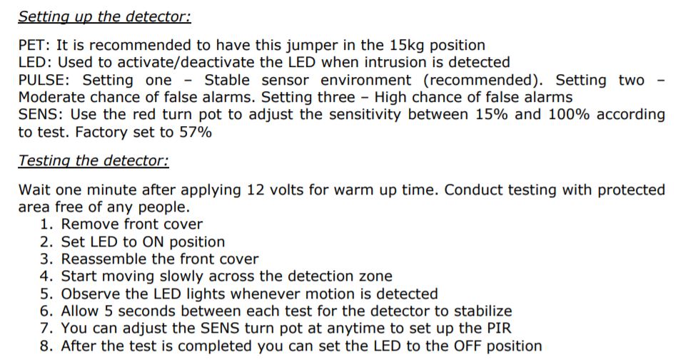 AVS PIR Motion Sensor N/O Contacts AVSPIR