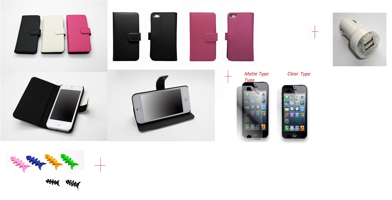 Iphone 5 Leather Case + SP + Car Charger